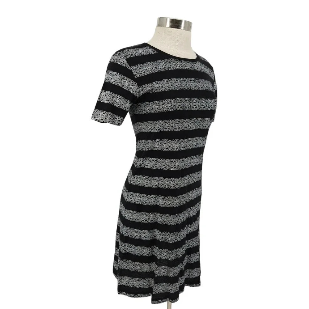 Theory Shirt Dress Black Cherry Lace Striped Print Short Sleeve Mini - Picture 4 of 6